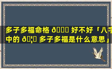 多子多福命格 🐘 好不好「八字中的 🦍 多子多福是什么意思」